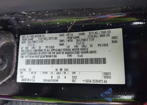 2016 Ford F-150 Xl from USA, damaged, VIN 1FTEW1EF2GFB98126